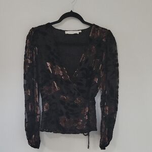 Astr Wrap Velvet Floral Blouse, Size Medium
